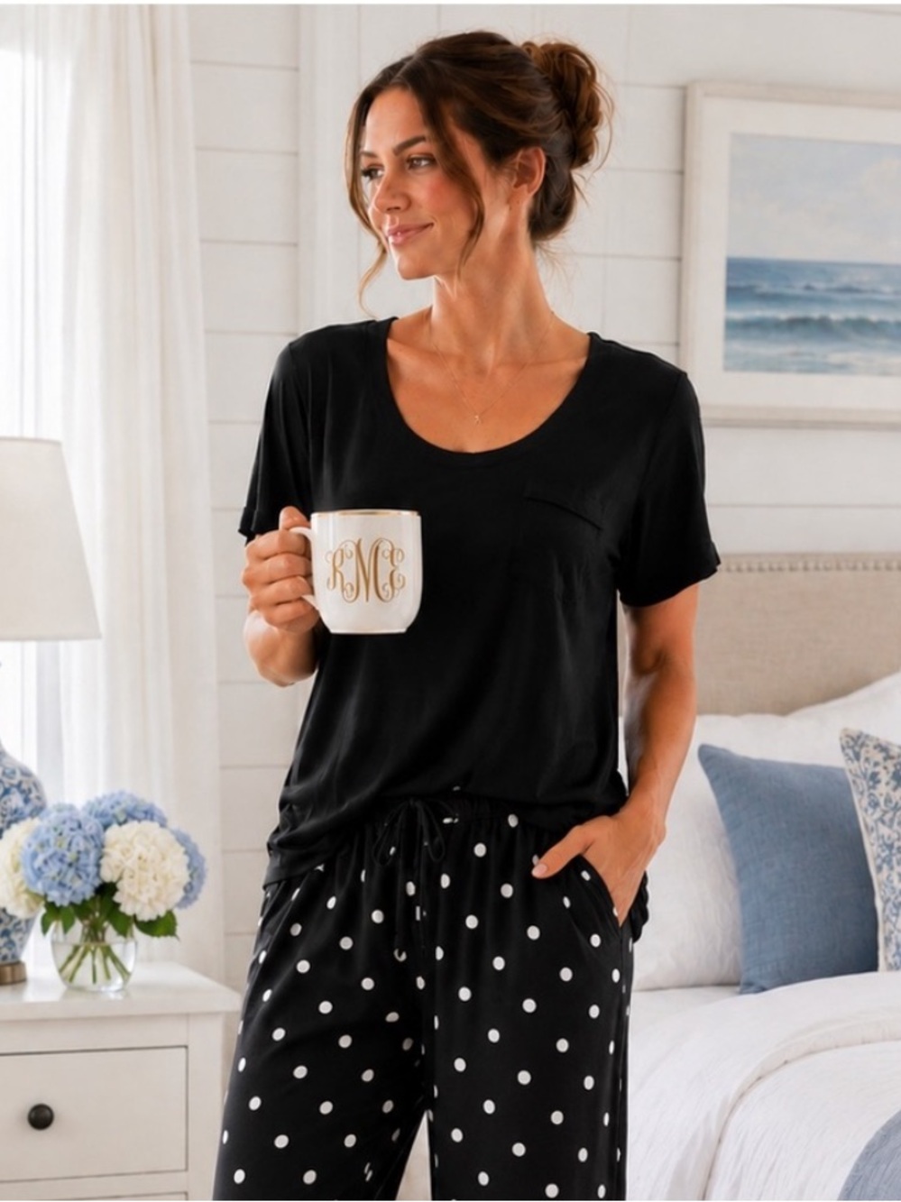 SOMA Cool Nights Black Sleep Tee Scoop Neck Pocket Pajama Top Soft Loungewear
